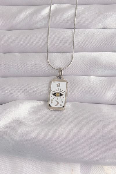 Clariss 316L Steel Silver Color White Enamel Eye Figure Tarot Pendant