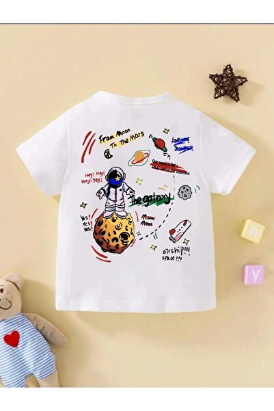 Daxia تي شيرت أبيض للأطفال برقبة دائرية كبيرة الحجم مطبوع عليه كوكب المجرة لل...