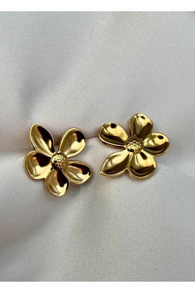 sulyra Flower Patterned Gold Steel Vintage Earrings