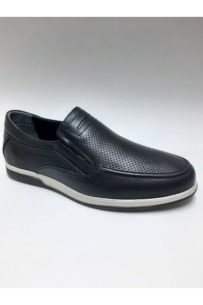 Adnan Bozkaya Genuine Leather Daily Summer Black Laceless Men's Shoes