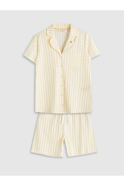 LC Waikiki Lcw dream ecru shirt collar striped maternity shorts pajama set
