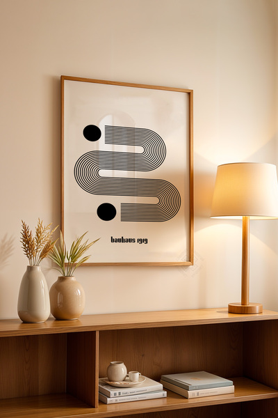 Basquiart Poster din seria Bauhaus cu ramă din lemn, numărul picturii: 48