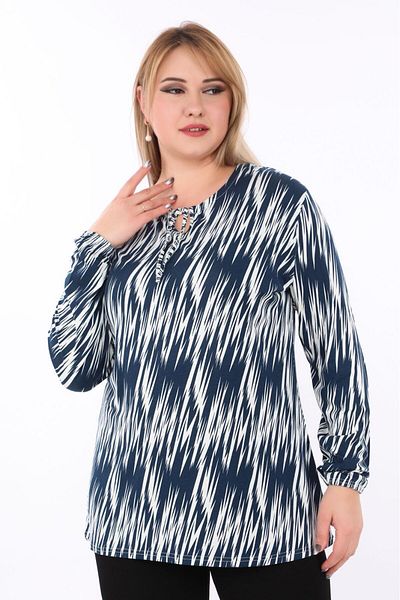 ÖZNUR GÖZÜBEK Women's Clothing Mother's Day Gift Mother's Day Gift Navy Blue Striped Long-Sleeved Combed Cotton