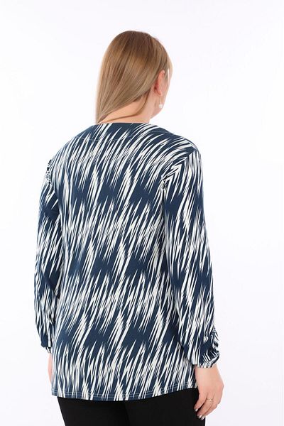 ÖZNUR GÖZÜBEK Women's Clothing Mother's Day Gift Mother's Day Gift Navy Blue Striped Long-Sleeved Combed Cotton