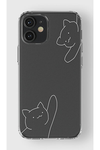 moonset Iphone 12 / 12 Pro Uyumlu Kediler Tasarımlı Baskılı Şeffaf Telefon Kı...