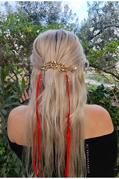 Freya Kırmızı Kurdele Etnik Antik Çin Asya Çubuk Toka