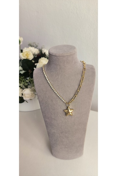 FASHION Vip Altın Kaplama Ataç ve Su Yolundan oluşan Yıldız Model Kolye Karar...