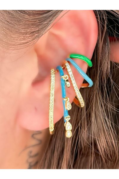MyladyAccessoriess Colorful Enamel and Zircon Stone Deaty Cartilage Earrings Blue