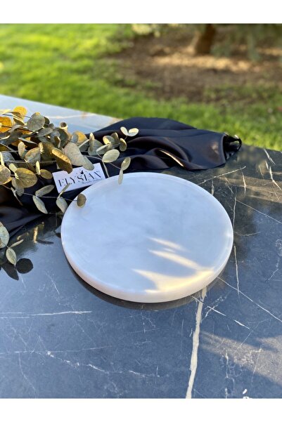 Elysian Mermer Tepsi Beyaz Banyo Tepsisi Dekoratif Aksesuar Tepsisi Yuvarlak ...