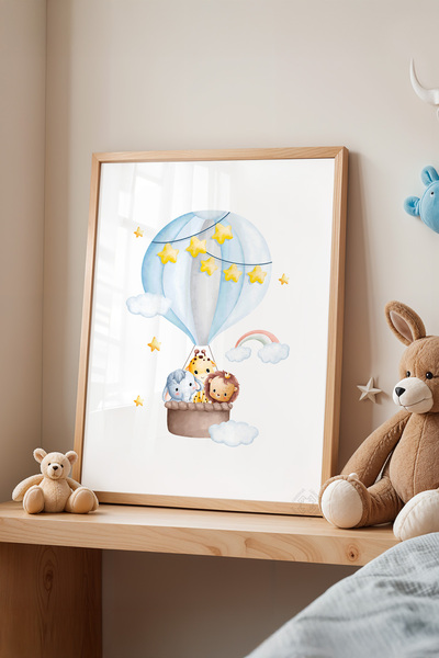 Basquiart Poster cu ramă din lemn pentru camera copiilor, camera bebelușilor,...