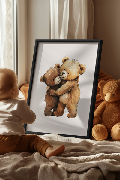 Basquiart Poster cu ramă neagră pentru camera copiilor, camera bebelușilor, t...