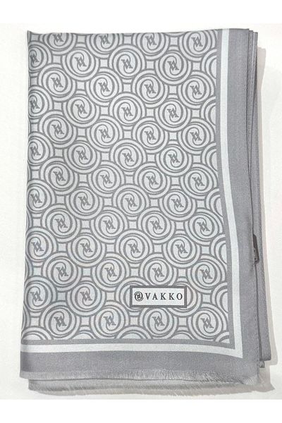 Vakko Μεταξωτό σάλι Tivil Monogram 41407-ασημί