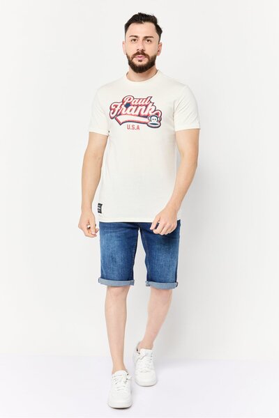 PAUL FRANK Men Regular Fit Crew Neck Short Sleeves Graphic Print T-Shirt, Ivory