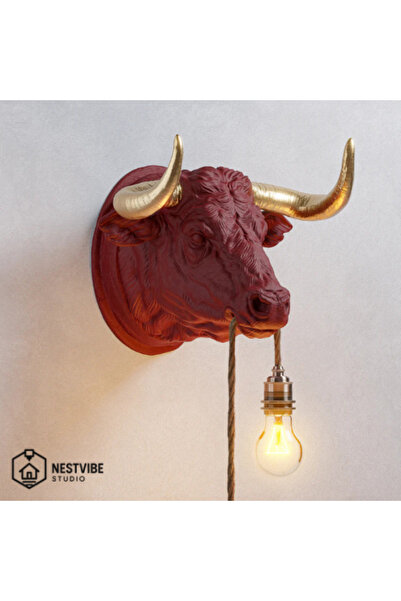DREAM MODE Altın Boynuzlu Şık Boğa Tasarımlı Duvar Lambası Nestvibe özel seri