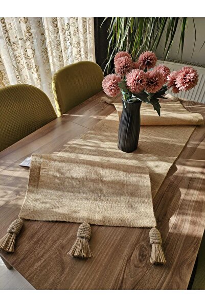 ELC TEKSTİL Jüt Kumaş Püsküllü 40 x 140 Runner