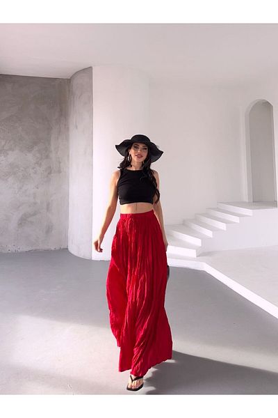 369 etnik butik Crinkle Textured Loose Maxi Skirt
