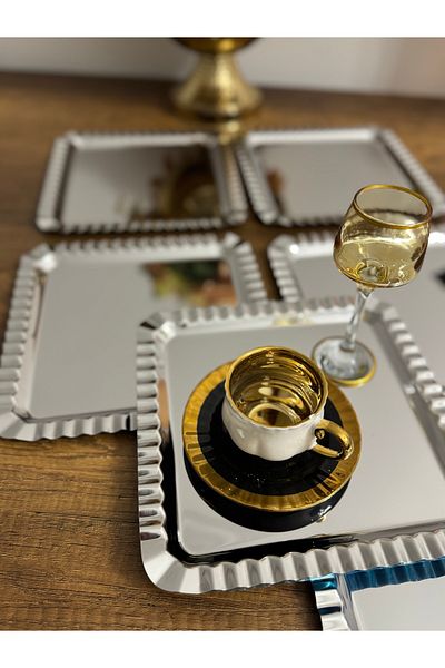 SEVA ÇELİK Stainless Steel 6 Pieces Square Portioned Model Serving and Presentation Tray