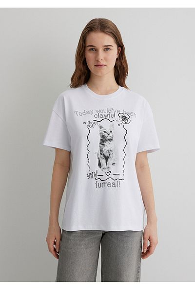 Mavi Cat Printed Loose Fit Women's T-Shirt