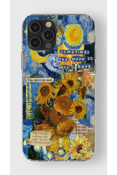 moonset Iphone 12 Pro Max Uyumlu Van Gogh Tasarımlı Baskılı Şeffaf Telefon Kı...
