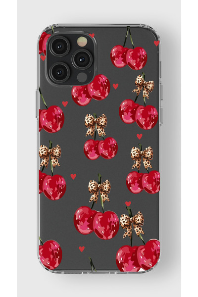 moonset Iphone 12 Pro Max Uyumlu Kiraz Tasarımlı Baskılı Şeffaf Telefon Kılıfı