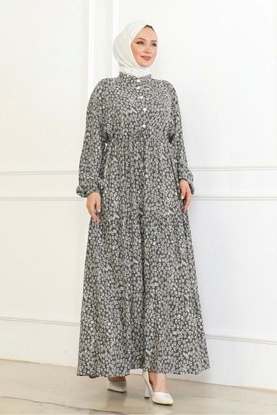 Neva Style Φόρεμα με μοτίβο Daisy Viscose - Γκρι