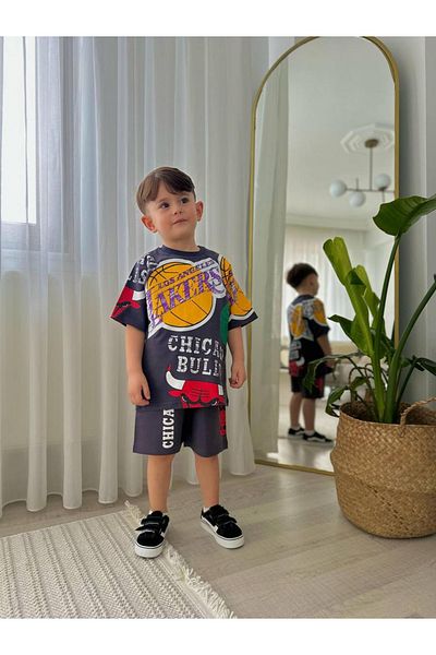 JELİBOOM Organic 100% Cotton Kids Shorts Set Basketball