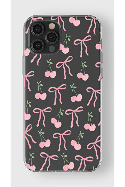 moonset Iphone 12 Pro Max Uyumlu Kiraz ve Fiyonk Tasarımlı Baskılı Şeffaf Tel...