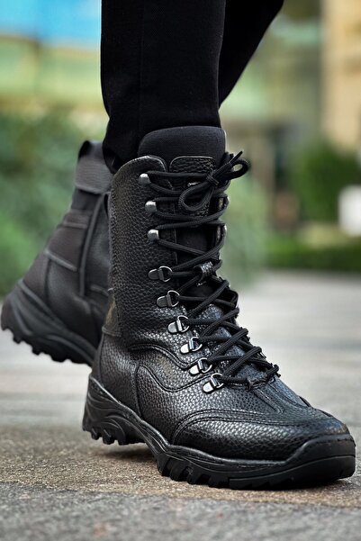 pabucmarketi Zippered Lace Detailed Men's Sneaker Boots Black