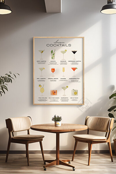 Basquiart Kokteyl Serisi Ahşap Çerçeveli Poster, Tablo, Cafe, Restoran, Mutfa...
