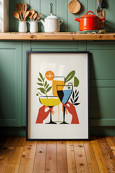 Basquiart Kokteyl Serisi Siyah Çerçeveli Poster, Tablo, Cafe, Restoran, Mutfak Duvar Dekoru No:35