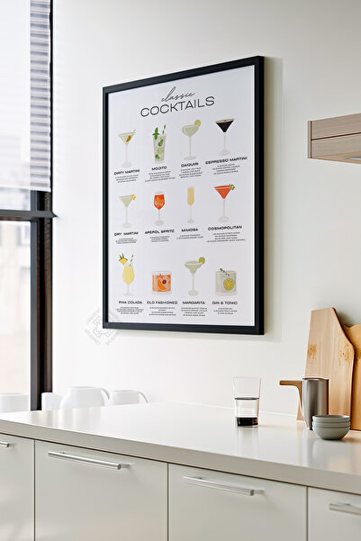 Basquiart Kokteyl Serisi Siyah Çerçeveli Poster, Tablo, Cafe, Restoran, Mutfak Duvar Dekoru No:27