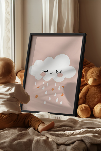 Basquiart Poster cu ramă neagră pentru camera copiilor, camera bebelușilor, t...