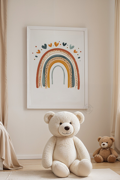 Basquiart Poster cu ramă albă pentru camera copiilor, camera bebelușilor, tab...