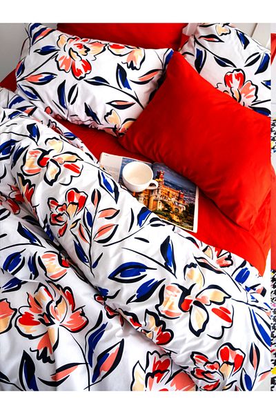 CAQQA Lilyum 4 Pillow Case Premium Double Duvet Cover Set |   Elastic Sheet