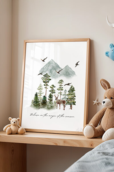 Basquiart Poster cu ramă din lemn pentru camera copiilor, camera bebelușilor,...