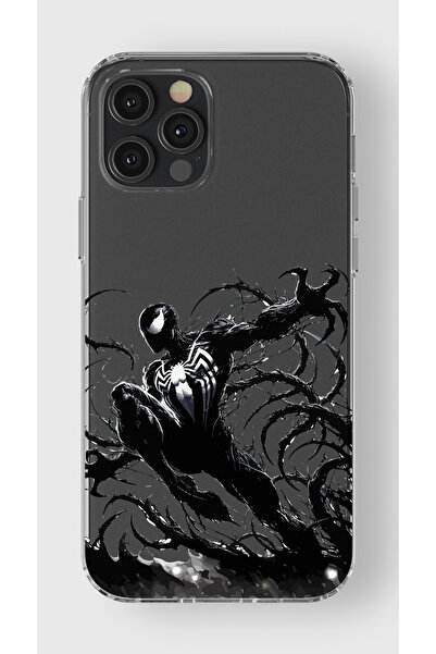 moonset Iphone 12 Pro Max Uyumlu Siyah Örümcek Tasarımlı Baskılı Şeffaf Telef...