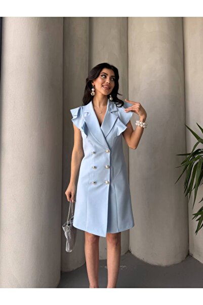 Bella Breeze Rochie de damă cu mâneci cu volane și detaliu cu nasturi