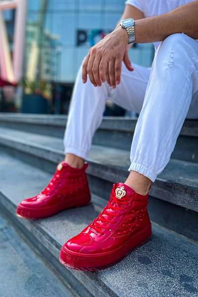 pabucmarketi Lace-Up Men's Sneaker Boots Red