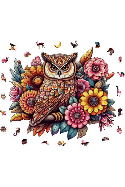 Mu Art Ahşap Mrt - Wooden Puzzle for Adults - Floral Owl Unique Piece Puzzle - 300 Piece a