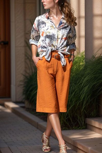 bacc Women's Tile Pocket Double Leg Linen Bermuda Shorts Bcbsk-25700-2912
