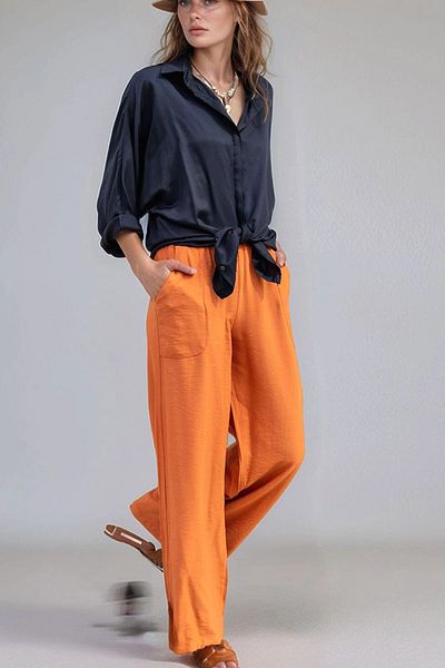 bacc Women's Brick Linen Elastic Waist Loose Trousers Bcbsk-25700-2933