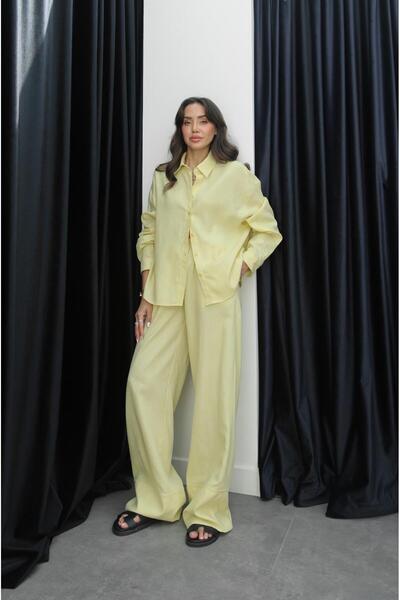 Havoş Yellow Vinca Shirt Pants Linen Set
