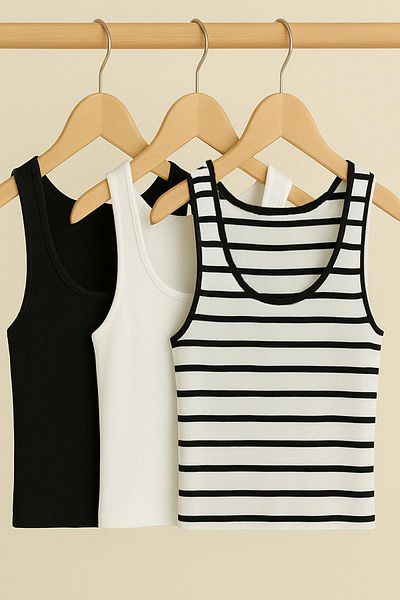 COTENCONCEPT Tricou 3 bucăți din bumbac, cu bretele, tricou atlet
