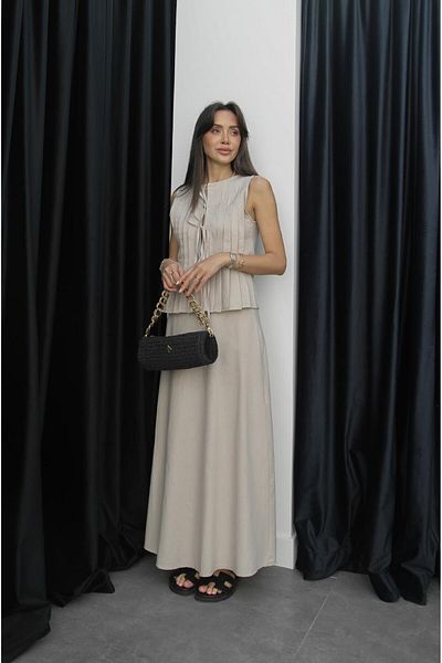 Havoş Beige Sprot Tie-Up Blouse Skirt Set