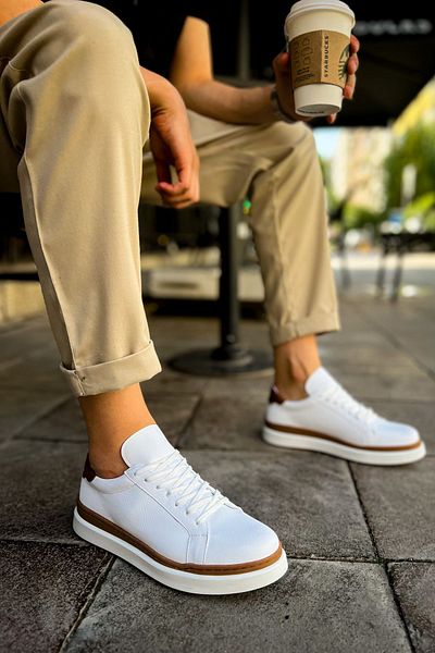 pabucmarketi Lace-Up Men's Sports Shoes White Tan