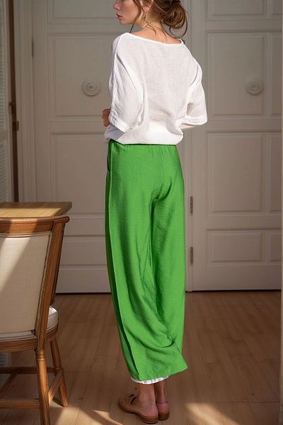 bacc Women's Green Linen Elastic Waist Loose Trousers Bcbsk-25700-2933