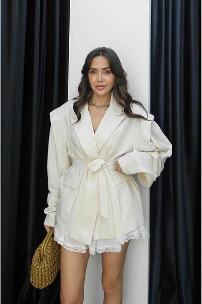 Havoş Ecru Salvia Padded Belted Linen Jacket