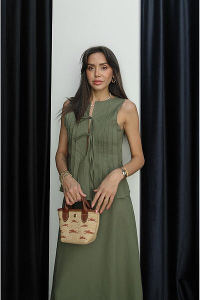 Havoş Green Sprot Tie-Up Blouse Skirt Set