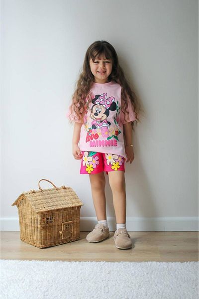 JELİBOOM Detail Printed Organic 100% Cotton Girls Shorts Set