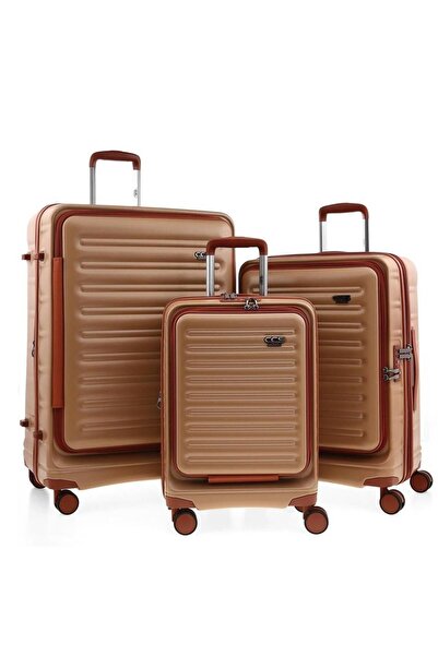 ÇÇS ÇÇS 5238 Lüx 3 Lü Valiz Seti Kahve